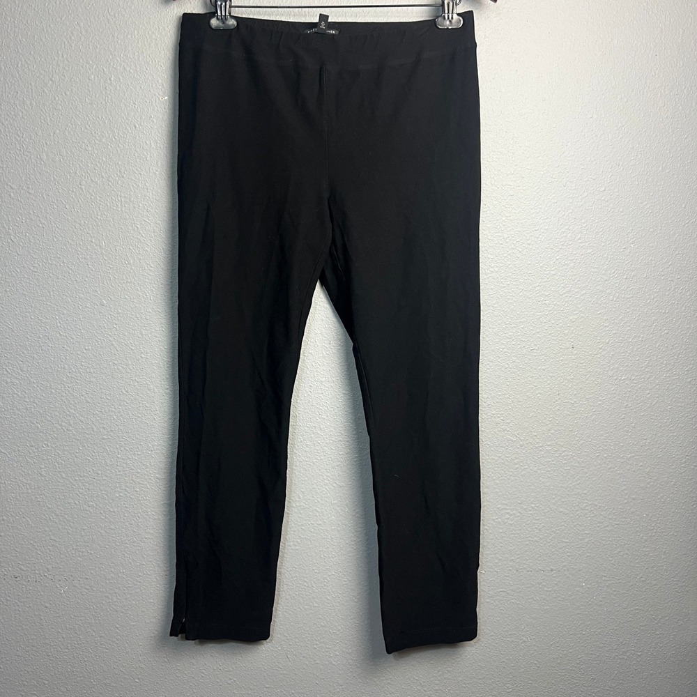 Eileen Fisher M Black‎ Knit Stretch Ankle Pants Leggings Zipper Hem Quiet Luxury